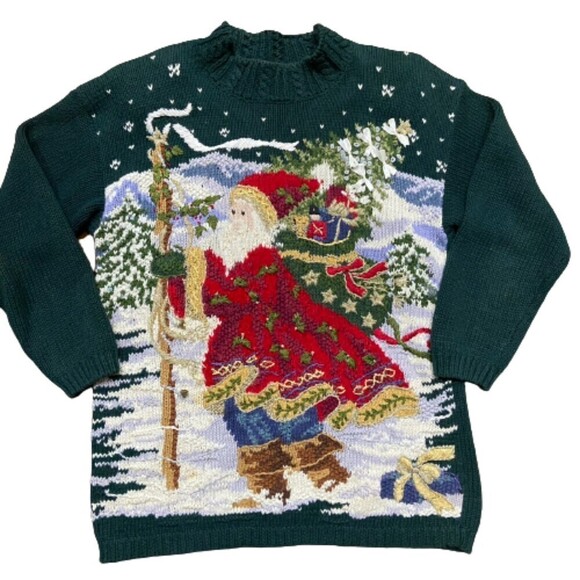 Tiara International Hand Knit Winter Santa X-Mas Crewneck Sweater Women's Large - Picture 9 of 9